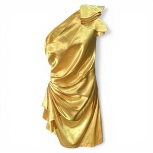 London Times Yellow One-Shoulder Ruched Cocktail Dress – Size 12